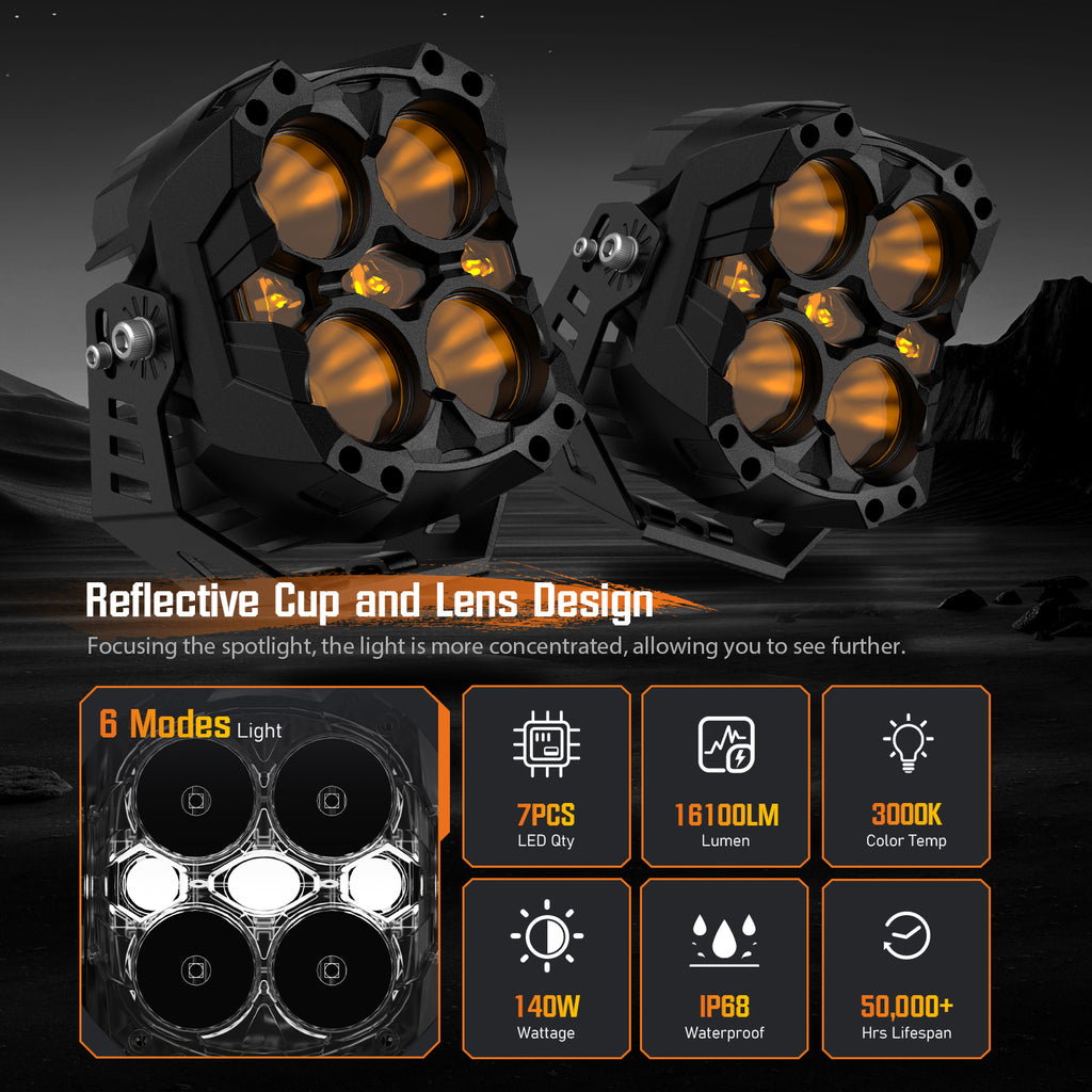 CYBER 1 Series | 6-inch LED Pod Lights Amber Light Warrior Black