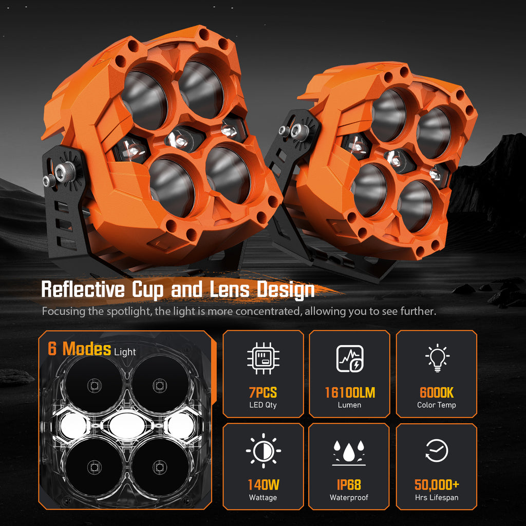 CYBER 1 | 6-inch LED Pod Lights White and Amber Light Cyber Orange