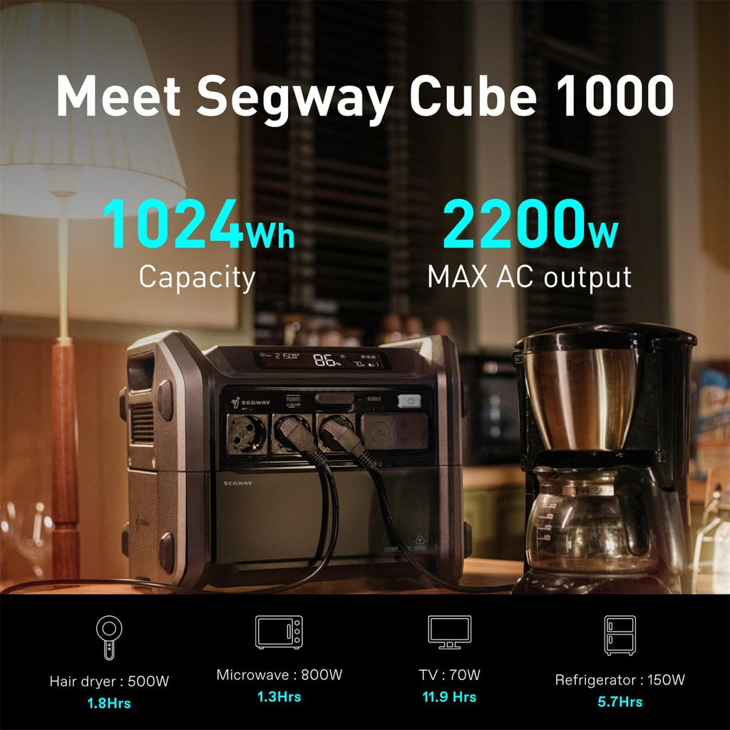 Segway Cube 1000 Power Station Capacity 1024WH, 3 X AC Output 2200w
